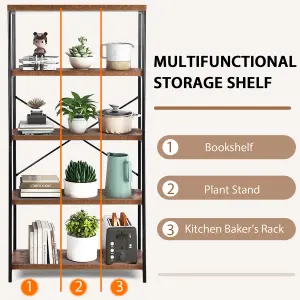 Costway 5-Tier Bookshelf Industrial Wood Bookcase Freestanding Display Rack Organizer