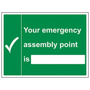 Emergency Assembly Point Safety Sign - Adhesive Vinyl - 400x300mm (x3)