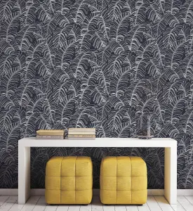 Galerie Bazaar Navy Broadleaf Smooth Wallpaper