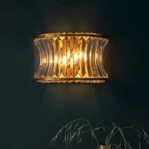 Luminosa Vittoria Wall Lamp Warm Brass Plate, Crystal And Clear Glass