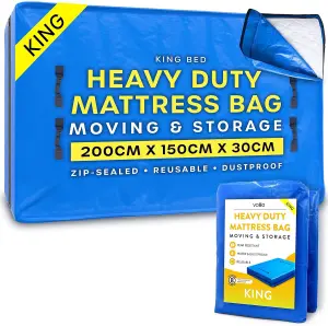 Heavy Duty King Mattress Cover for Moving Waterproof Zippered Storage Bag with Handles, Protects from Dust, Pests & Stains