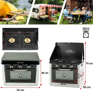 NJ CO-01 Portable Camping 2in1 Gas Oven and Stove 2 Burners for Outdoor