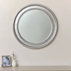 Melody Maison Large Round Silver Vintage Wall Mirror 80cm x 80cm