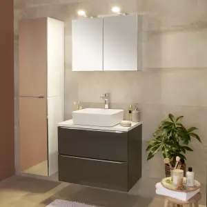 Imandra Tall Matt Silver Mirror effect Single Bathroom Cabinet Mirrored (H)900mm (W)400mm