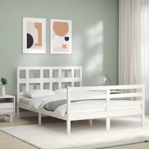 Berkfield Bed Frame with Headboard White Small Double Solid Wood