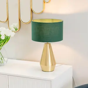 ValueLights Jax Gold Metal Touch Dimmer Table Lamp with Forest Green Drum Shade