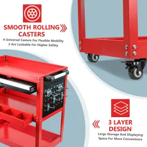 3-Tier Heavy Duty Tool Trolley Cart with Drawer Roller Cabinet for Garage & Workshop