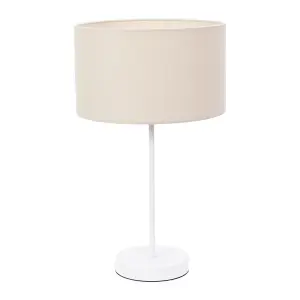 ValueLights Charles White Single Stem Table Lamp with Natural Drum Lamp Shade and LED Bulb