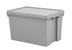 Wham Heavy duty Upcycled soft grey 62L Large Plastic Storage box & Lid