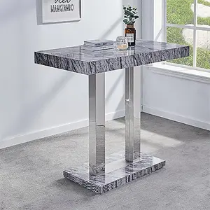 Melange Marble Effect Bar Table With 4 Ripple Black Stools