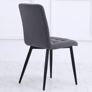 Dining Chair Set of 4 Dark Grey Frosted Velvet Dining Chairs Kitchen Accent Chair with Metal Legs