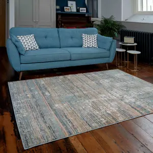 Beige Blue Living Area Rug with Distressed Finish 120x170cm