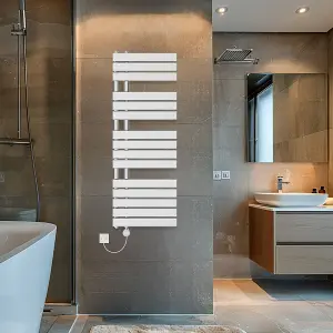 Rinse Bathrooms Touch Screen Thermostatic Electric Bathroom Flat Panel Heated Towel Rail Radiator with Timer 1380x500mm - Chrome