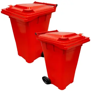 240L Red Large Outdoor Garden Waste Recycling Wheelie Bin With Rubber Wheels Handle & Lid