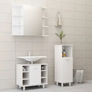 Berkfield 3 Piece Bathroom Furniture Set High Gloss White Engineered Wood