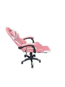 Gaming Chair Pink and White with Foot Rest