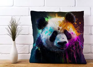 Panda Face Splashart Colourful Cushions 45cm x 45cm