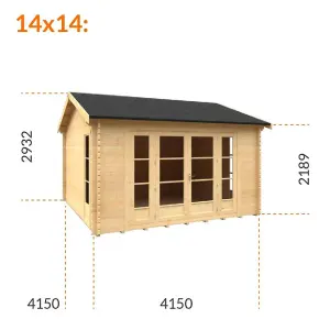 14ft x 14ft (4150mm x 4150mm) Horsforth "The Wyoming" 44mm Log Cabin With 4 Windows