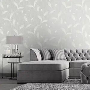 Tiffany Floral Trail Wallpaper Soft Silver Belgravia 41319