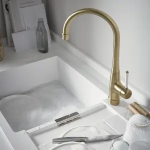 GoodHome Filbert Brass effect Kitchen Side lever Tap