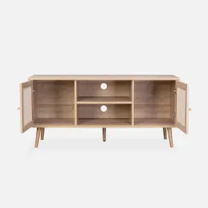 sweeek. 120cm TV stand with wooden and cane effect Boheme Natural 120x39x56.5 cm