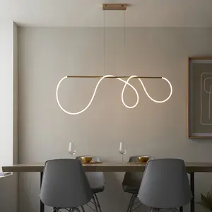 Satin Gold Modern Linear Ceiling Pendant Light - Integrated LED Tape Module