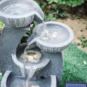 4 Tier Rockery Waterfall Decoration Solar Powered Outdoor Water Feature Fountain with LED Lights 47cm