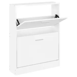 Berkfield Shoe Cabinet High Gloss White 59x17x81 cm Engineered Wood