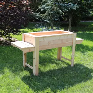 Dim larch timber planter with side shelves