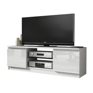 TV Unit 120cm Modern White with High Gloss Doors - Creative Furniture