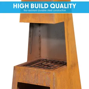 45x150cm Corten Steel Chiminea Wood Burner with Firewood Storage for Outdoor Heating