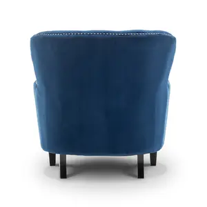 Velvet Blue Buttoned Ava Accent Chair