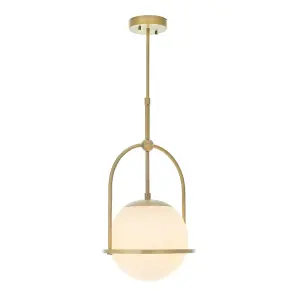 Luminosa Cosenza Pendant Ceiling Light Matt Antique Brass Plate & Opal Glass