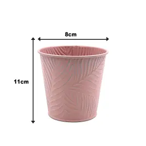 Metal Planters 2pc Pastel Pink 0.6L Embossed Leaf Plant Flower Decor Pots Garden