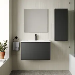 Banyetti Venti Noir 800mm Wall Hung Vanity Unit with Basin - Matt Black