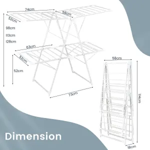 Costway 2-Tier Clothes Drying Rack Folding Dryer Stand w/ Height-Adjustable Wings