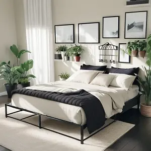 House of Home King Bed Frame Extra Strong Platform Black Metal Frame Bedroom Easy Build