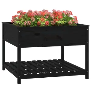 Berkfield Planter with Shelf Black 111.5x111.5x81 cm Solid Wood Pine