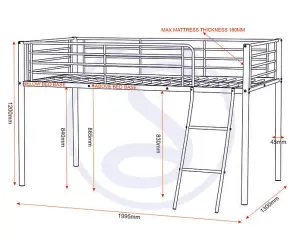 Kora Mid Sleeper Metal Bed Frame in Black Finish fits  3ft Single Mattress