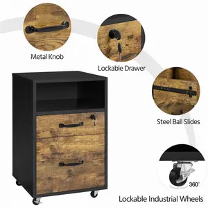 40cm Wide 2 -Drawer Mobile File Cabinet Black/Rustic Brown