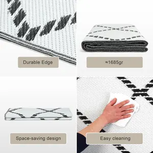 Large Garden Outdoor Rug For Patio, Reversible Chevron Colours, Black & White Waterproof Area Rug 160 x 230cm