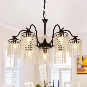 Garwarm 7-Light Black Modern Metal Crystal Chandelier