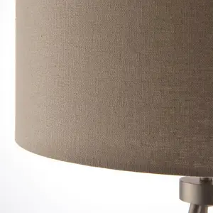 Modern Tripod Table Lamp Nickel & Grey Shade Slim Metal Leg Bedside Desk Light