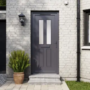 Fortia Chesil Frosted Glazed Anthracite LH External Front Door set, (H)2085mm (W)840mm