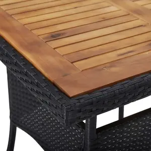 vidaXL Outdoor Dining Table Black Poly Rattan and Solid Acacia Wood