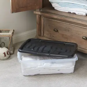 Strata Curve Clear & Black 30L Small Stackable Storage box with Lid, Pack of 3