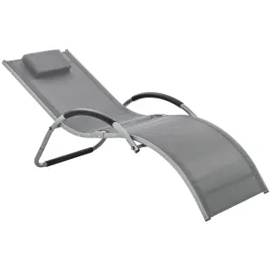 Outsunny Sun Lounge Recliner Lounge Chair Design Ergonomic w/ Pillow Dark Grey