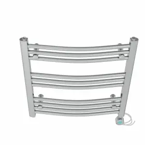 Right Radiators Prefilled Thermostatic Electric Heated Towel Rail Curved Bathroom Ladder Warmer - Chrome 600x600 mm