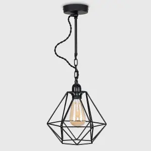 ValueLights Huber Industrial Satin Black Wall Ceiling Light Fitting with Black Metal Cage Shade