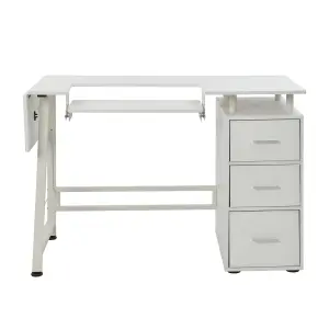 Sewing Online Large White Sewing Table with 3 Drawers, with Adjustable Platform